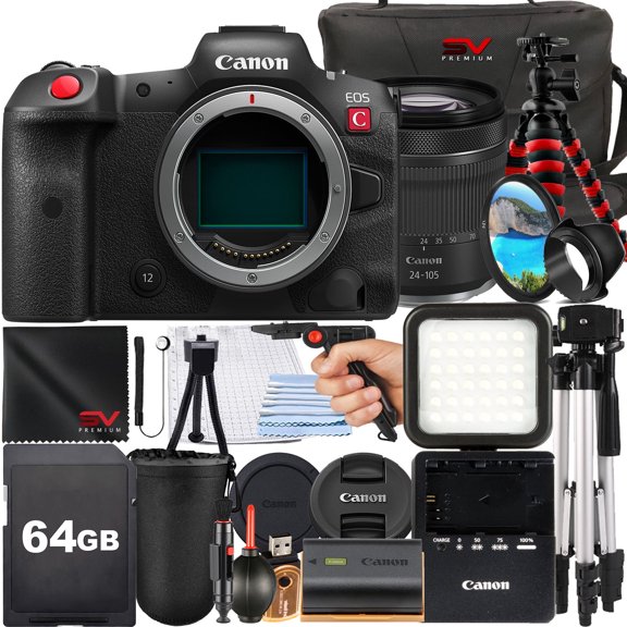 Canon EOS R5-C Mirrorless Cinema Camera with 64GB SanDisk Memory Card + Case + Tripod + SV Premium Accessory Bundle (International Version)