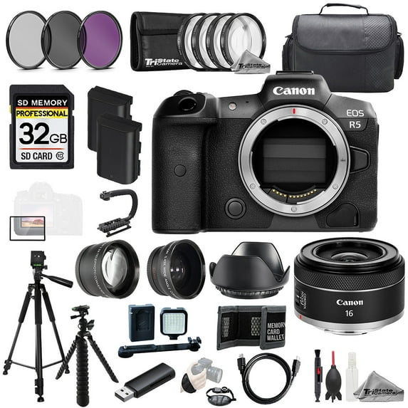 Canon EOS R5 Camera + RF 16mm f/2.8 STM Lens +32GB+Ext Bat+9 PC Filtr-MEGA Kit (International Version)