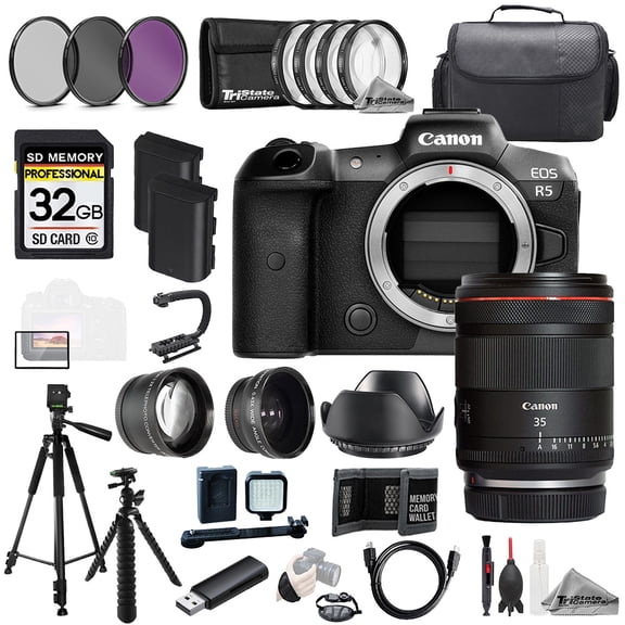 Canon EOS R5 Camera + RF 35mm f/1.4 L VCM Lens +32GB+Ext Bat+9 PC Filtr-MEGA Kit (International Version)