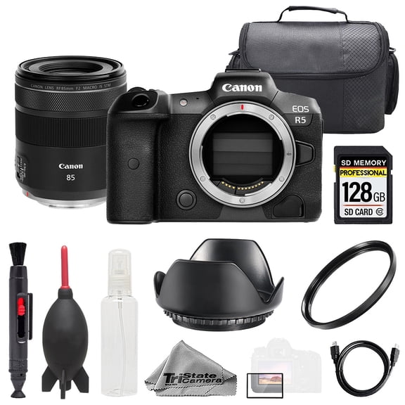 Canon EOS R5 Camera + RF 85mm f/2 Macro IS STM Lens +128GB+ Bag+ UV Filter- Basic Kit (International Version)