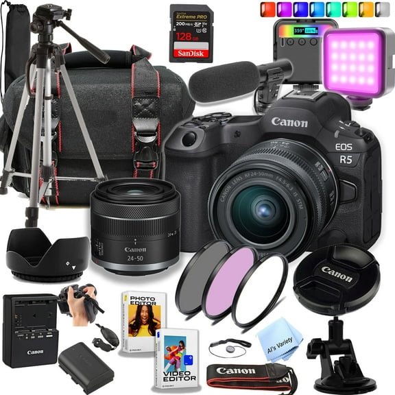 Canon EOS R5 Full-Frame Mirrorless Digital Camera with 24-50mm Lens, 128GB Card, and More (International Version)