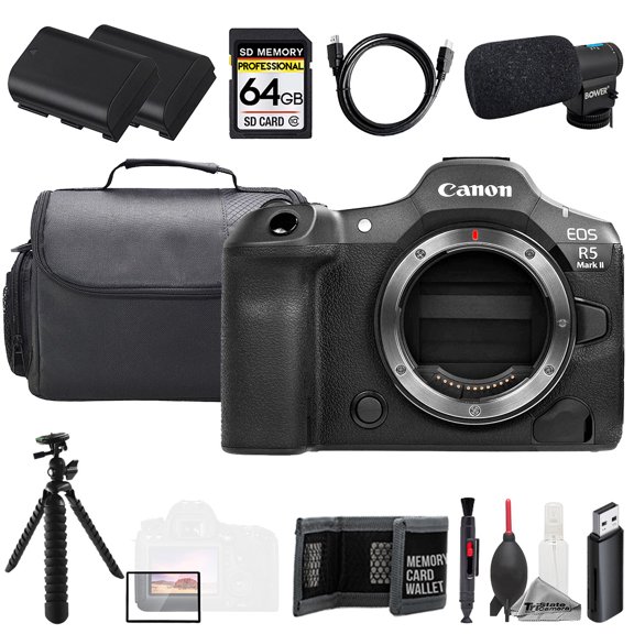 Canon EOS R5 II (Body) + Mic + 64GB + Extra Battery+ Tripod- Accessory Kit (International Version)