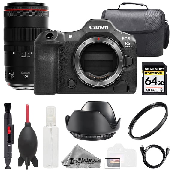 Canon EOS R5 II Camera + 100mm f/2.8 L Macro IS USM Lens +64GB + Bag+ UV Filter- Basic Kit (International Version)