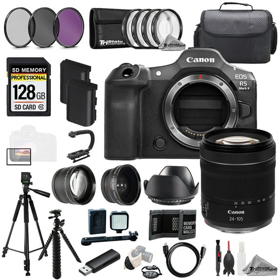 Canon EOS R5 II Camera + 24-105mm STM Lens +128GB +Ext Bat+ 9 PC Filter MEGA Kit (International Version)