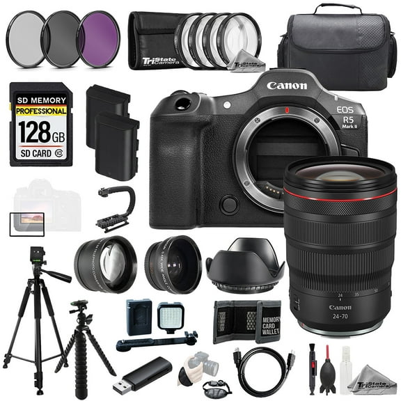 Canon EOS R5 II Camera + 24-70mm f/2.8 L IS USM Lens+128GB+Ext Bat+9 PC Filtr MEGA Kit (International Version)