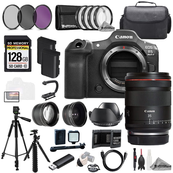 Canon EOS R5 II Camera + 35mm f/1.4 L VCM Lens+128GB+Ext Bat+9 PC Filtr MEGA Kit (International Version)