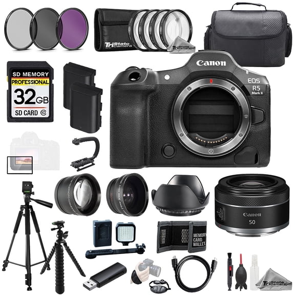 Canon EOS R5 II Camera + 50mm f/1.8 STM Lens +32GB+Ext Bat+9 PC Filtr-MEGA Kit (International Version)