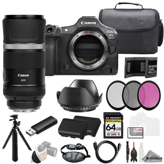 Canon EOS R5 II Camera + 600mm f/11 IS STM Lens +64GB + Ext Bat+ 3 PC Filter- Kit (International Version)