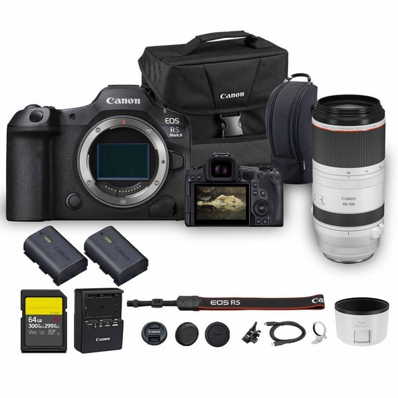 Canon EOS R5 Mark II Mirrorless Camera | 45MP Full Frame Sensor 8K Video Recording | Advanced IBIS Autofocus for Professional Creators (6536C002) + Canon RF 100-500mm Lens + LP-E6P Battery + More