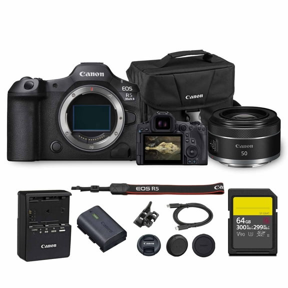 Canon EOS R5 Mark II Mirrorless Camera | 45MP Full Frame Sensor 8K Video Recording | Advanced IBIS Autofocus for Professional Creators (6536C002) + Canon RF 50mm f/1.8 STM Lens + 64GB Card + Bag