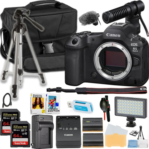 Canon EOS R5 Mark II Mirrorless Camera Body ONLY + Canon Microphone + Camera Case + More (19pc Bundle) (International Version)