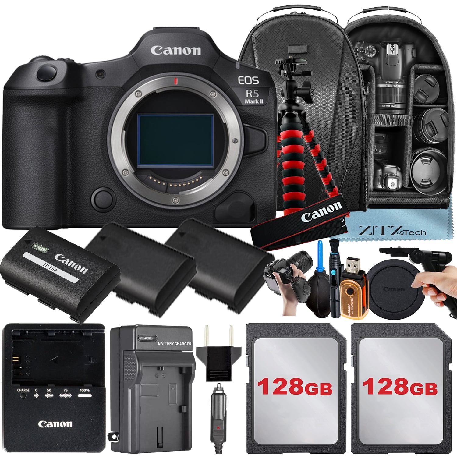 Canon EOS R5 Mark II Mirrorless Camera (Body Only) with 2 Pack