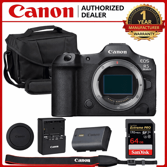 Canon EOS R5 Mark II Mirrorless Camera Body Only Bundle with Canon 200ES EOS Shoulder Bag + 64GB Extreme PRO Memory Card