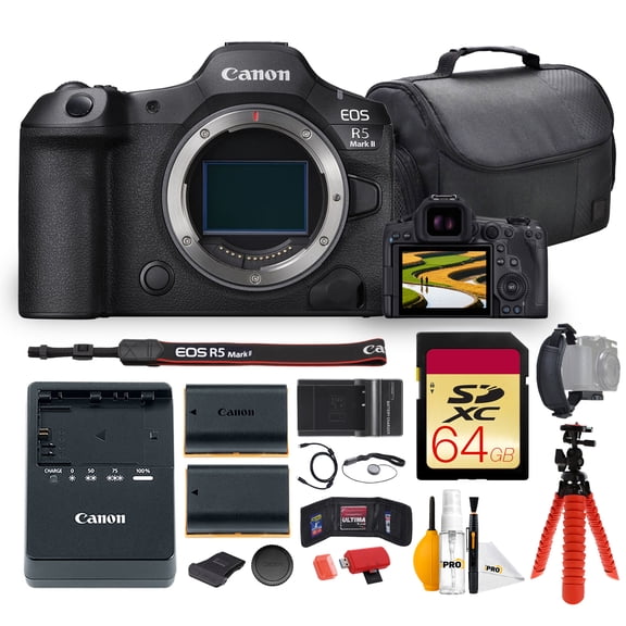 Canon EOS R5 Mark II Mirrorless Camera Bundle | High-Resolution Full-Frame Sensor, Advanced Dual Pixel AF & 8K Video | For Professional & Wedding Photography + 64GB Card + Battery + Charger + More