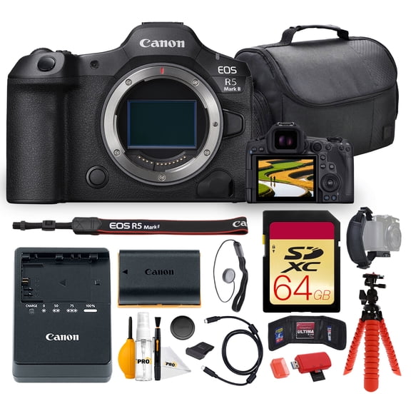 Canon EOS R5 Mark II Mirrorless Camera Bundle | High-Resolution Full-Frame Sensor, Advanced Dual Pixel AF & 8K Video | For Professional & Wedding Photography (6536C002) + 64GB Card + Bag + More