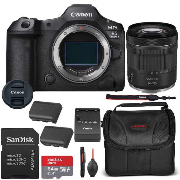 Canon EOS R5 Mark II Mirrorless Camera with 24-105mm USM Lens Bundle + 64GB Memory, Padded Shoulder Case and More (International Version)