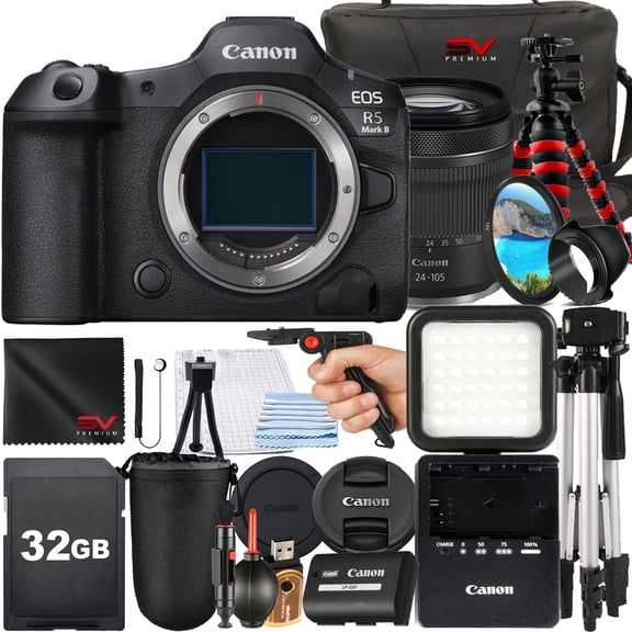 Canon EOS R5 Mark II Mirrorless Camera with Canon RF 24-105mm Lens + 32GB Memory Card + Case + Tripod + SV Premium Accessory Bundle (International Version)