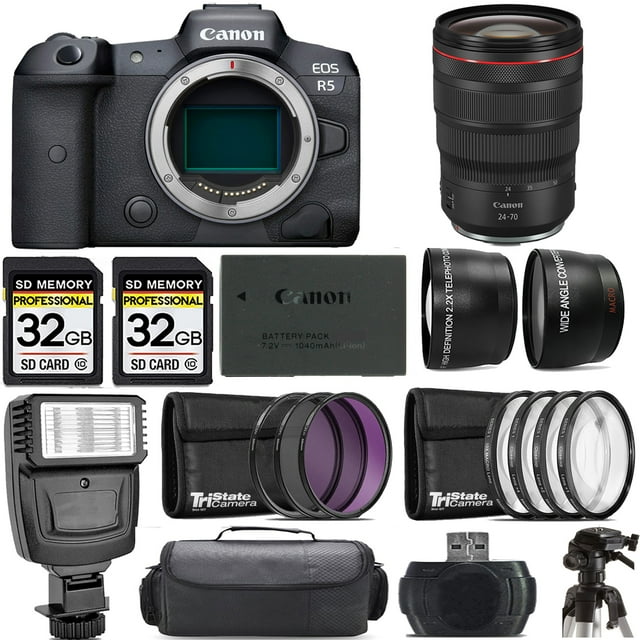 Canon EOS R5 Mirrorless Camera +24-70mm f/2.8 L IS USM Lens +Flash- Kit (International Version)