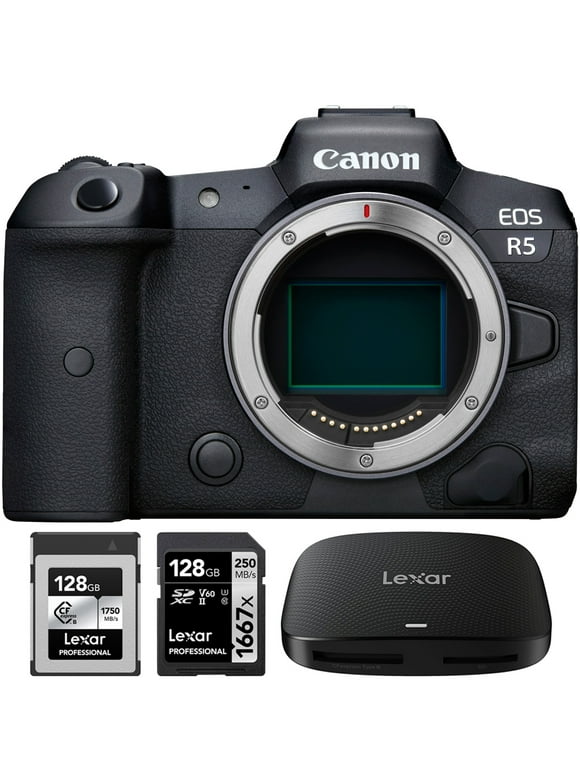 Canon EOS R5 Mirrorless Camera Body + 128GB CFexpress Card + 128GB Card + Card Reader