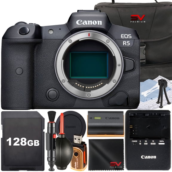 Canon EOS R5 Mirrorless Camera (Body Only) with SanDisk 128GB Memory Card + Case + SV Premium Accessory Bundle (International Version)