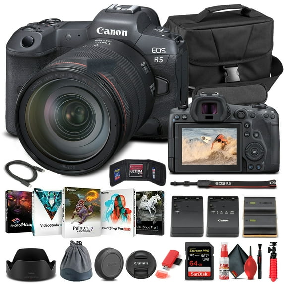 Canon EOS R5 Mirrorless Camera W/ 24-105mm f/4L Lens 4147C013 - Basic Bundle (International Version)