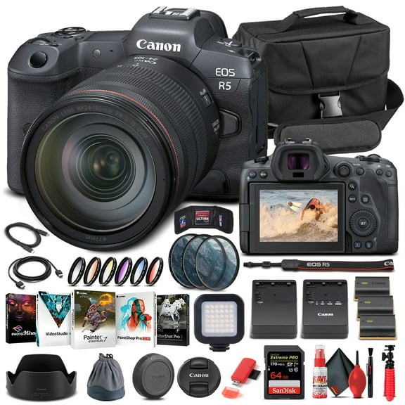 Canon EOS R5 Mirrorless Camera with 24-105mm f/4L Lens - Advanced Bundle with Accessories, Vlogging, and Video Features (International Version)