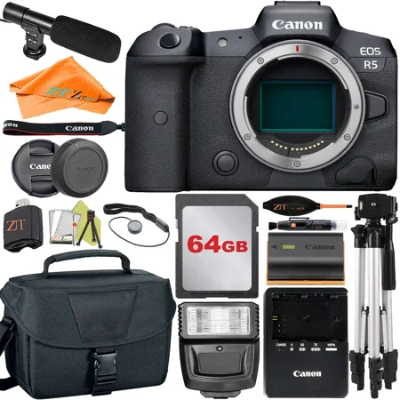 Canon EOS R5 Mirrorless Digital Camera (Body Only) with Mount Adapter + 64GB Card + Case + ZeeTech Accessory Bundle (International Version)