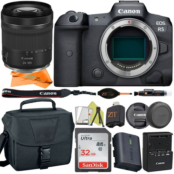 Canon EOS R5 Mirrorless Digital Camera Full Frame with RF24-105mm STM Lens + 32GB Memory Card + ZeeTech Accessory Bundle (International Version)