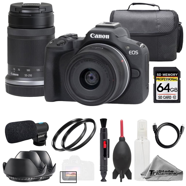 Canon EOS R50 + 18-45mm & 55-210mm Lenses (Black) + Mic + 64GB +