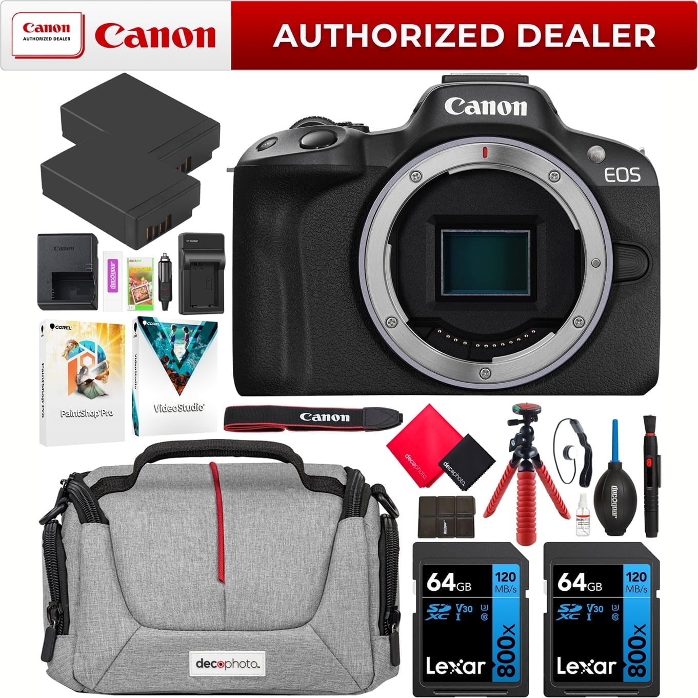 Canon EOS R50 Camera, APS-C, Black Bundle with Bag, 2x Battery