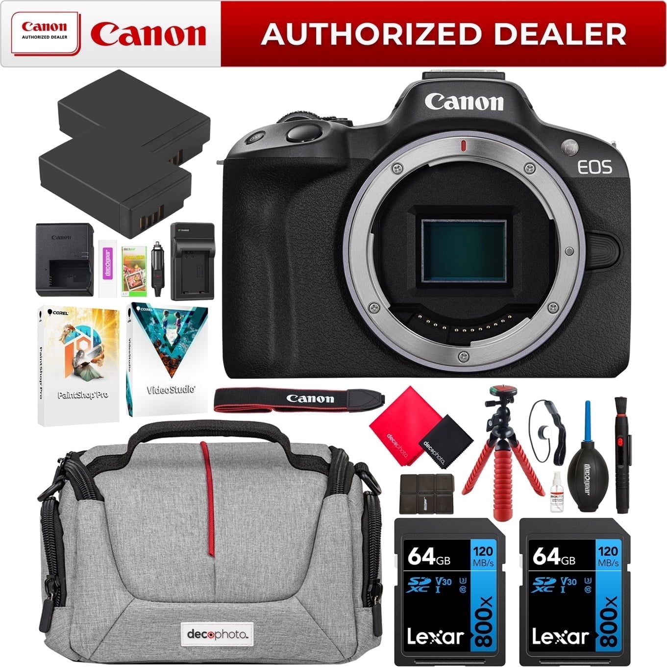 Canon EOS R50 Camera, APS-C, Black - Bundle with Bag, 2x Battery