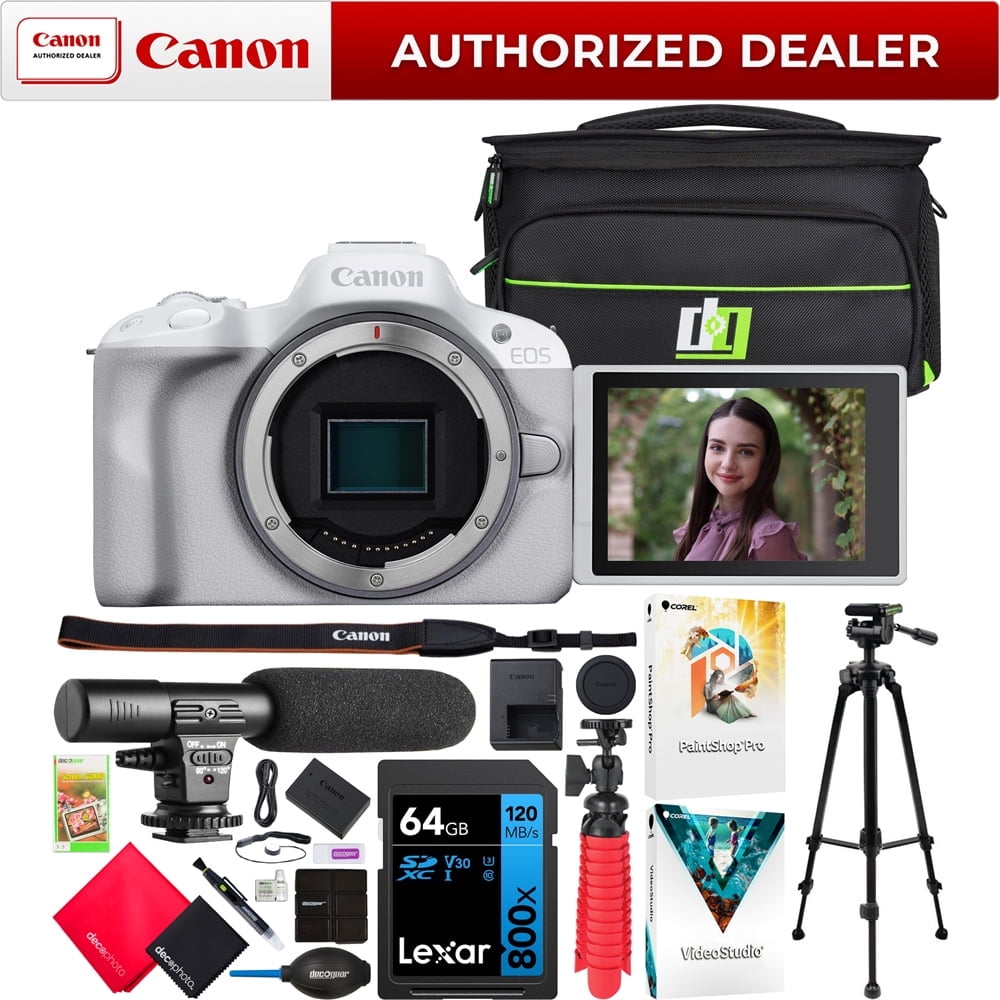 Canon EOS R50 Mirrorless Camera Bundle: White Body, Deco Gear Bag ...
