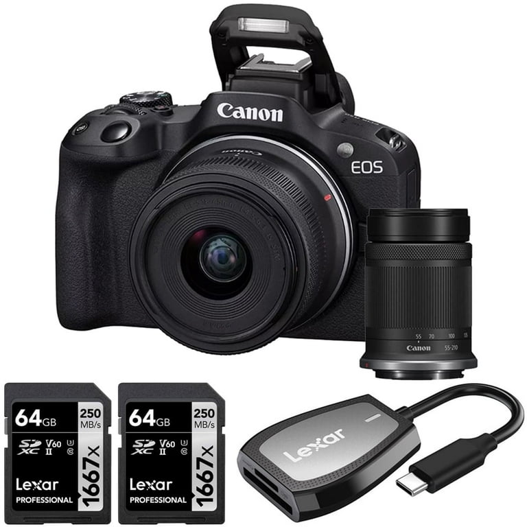 Canon EOS R50 Mirrorless Camera Bundle: Body, 18-45mm & 55-210mm