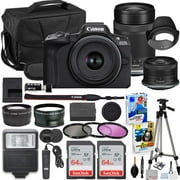 Canon EOS R50 Mirrorless Camera with 18-45mm & 55-210mm Lens Bundle + 2X 64GB Memory Cards + Accessory Kit Including Shoulder Bag, Flash, Remote, Aux Lenses, Software & More