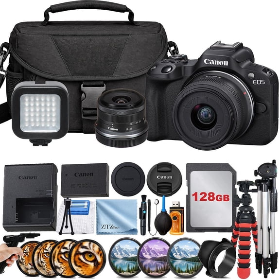 Canon EOS R50 Mirrorless Camera with 18-45mm Lens- 24.2 MP Waterproof Smartphone Integration Mirrorless Digital Camera, Black Medium 128GB (International Version)