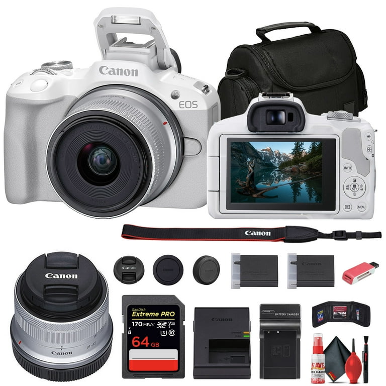 Canon EOS R50 Mirrorless Camera with 18-45mm Lens (White