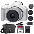 thumbnail image 1 of Canon EOS R50 Mirrorless Camera with 18-45mm Lens | White Bundle with Canon 200ES EOS Shoulder Bag + Transcend 64GB 330S UHS-I SDXC Memory Card (3 Items), 1 of 9