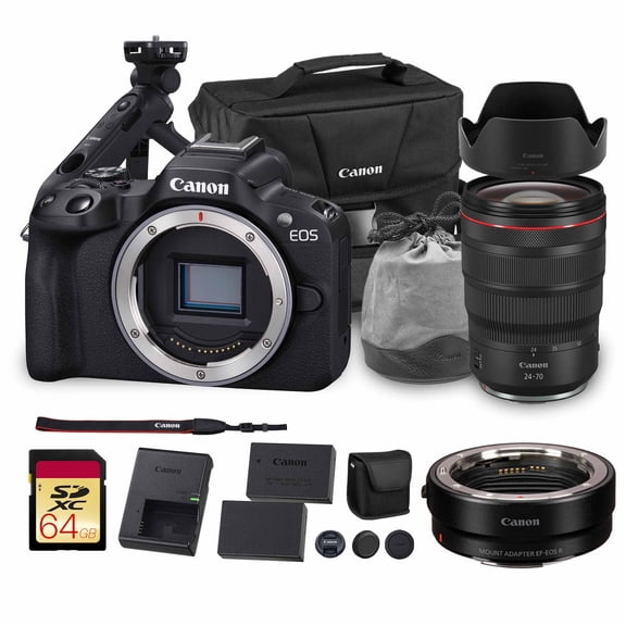 Canon EOS R50 Mirrorless Camera | 24.2MP APS-C, 4K 30p Video, Dual Pixel AF II, 15fps Burst, Vari-Angle Screen, Compact Beginner Vlogging Camera + Canon RF 24-70mm Lens + Tripod Grip + More