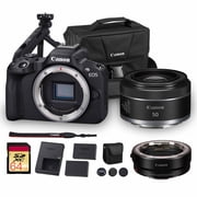 Canon EOS R50 Mirrorless Camera | 24.2MP APS-C, 4K 30p Video, Dual Pixel AF II, 15fps Burst, Vari-Angle Screen, Compact Beginner Vlogging Camera + Canon RF 50mm f/1.8 STM Lens + Tripod Grip + More