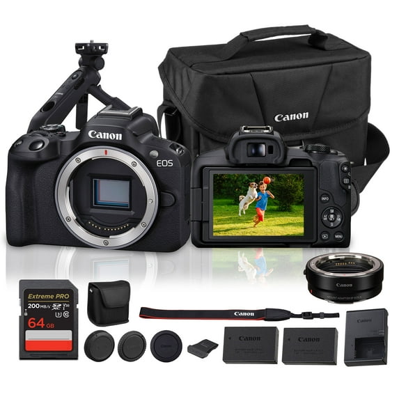 Canon EOS R50 Mirrorless Camera (5811C002) + EF-EOS R Adapter + Tripod ...