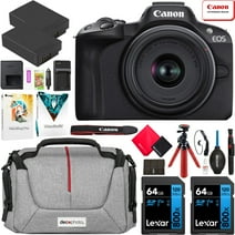 Canon EOS R50 Mirrorless Camera (Black) with RF-S 18-45mm F4.5-6.3 IS STM Lens 5811C012 Bundle with Deco Gear Photography Bag + 2 x Battery + 2 x 64GB Memory Cards + Accessories Kit