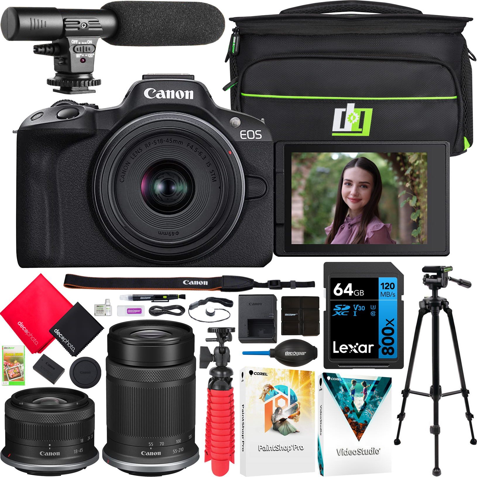 Bower Ultimate Vlogger Kit with 50 LED Light, HD Microphone, Bracket