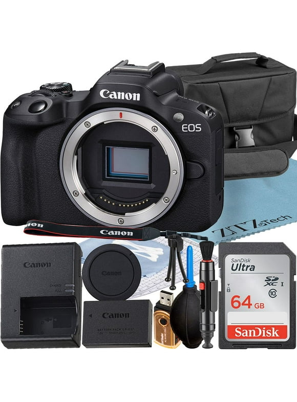 Canon EOS R50 Mirrorless Camera (Body) with 4K Video + SanDisk 64GB Memory Card + Case + ZeeTech Accessory Bundle