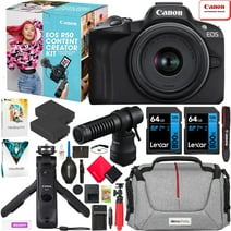 Canon EOS R50 Mirrorless Camera Content Creator Kit Including Body + 18-45mm IS STM Lens + Microphone + Tripod Grip 5811C059 Bundle with Deco Gear Bag + 2 Battery + 2 64GB Memory Cards + Accessories