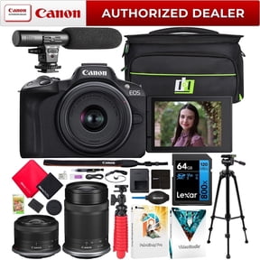 Canon EOS R50 Mirrorless Camera Dual Lens Kit 18-45mm & 55-210mm RF-S IS STM Lenses Deco Gear Bundle with Photography Bag +Microphone +Tripod +Software & Much More | AUTHORIZED CANON PARTNER