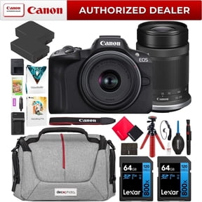 Canon EOS R50 Mirrorless Camera Dual RF-S Lens Kit 18-45mm IS STM & 55-210mm IS STM Lens Bundle with Deco Gear Photo Bag + 2x Battery + 2x 64GB SDXC Memory Cards & More | Official Canon Partner