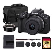 Canon EOS R50 Mirrorless Camera Kit   APS-C RF Camera with 18-45mm Lens, 4K Video, Dual Pixel AF II & Vari-Angle Touchscreen 5811C012 + Canon Adapter EF-EOS R + Shoulder Bag + More