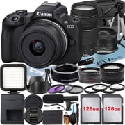 Canon EOS R50 Mirrorless Camera with RF-S 18-45mm + EF 75-300mm Lens + Mount Adapter + 2 Pack 128GB Memory Card + Case + LED Flash + ZeeTech Accessory International Version
