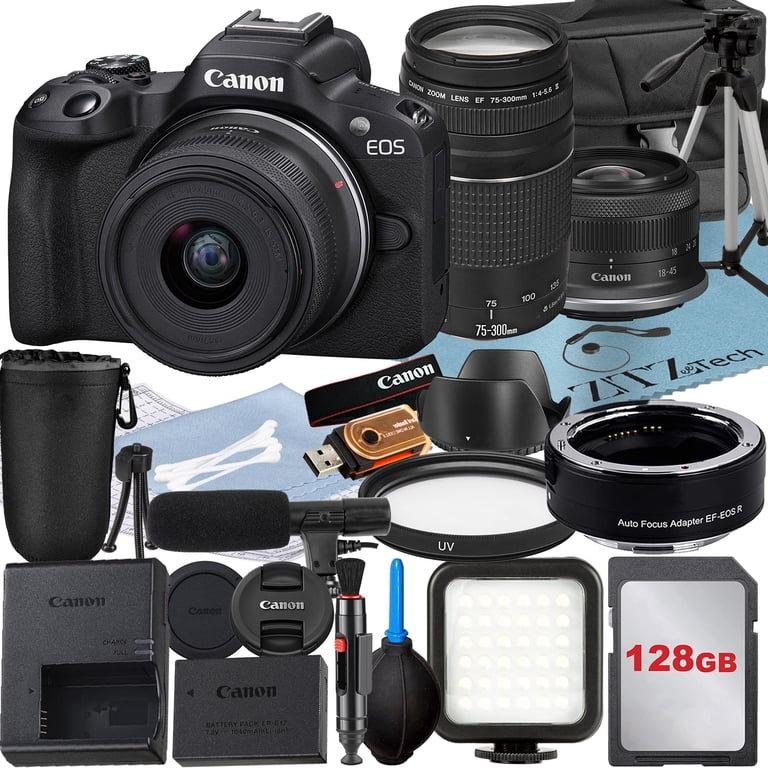 Canon EOS R50 Camera with 18-45mm & 75-300mm Lens, SanDisk 128GB