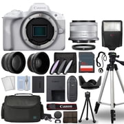 Canon EOS R50 Mirrorless Camera White + 3 Lens Kit 18-45mm + 32GB + Flash & More - International Version